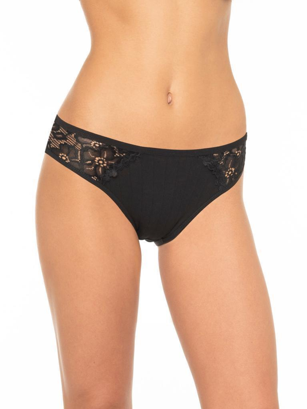 Трусики-слипы с декоративными вставками из кружева (Размер: XL) (Цвет: темно-синий)