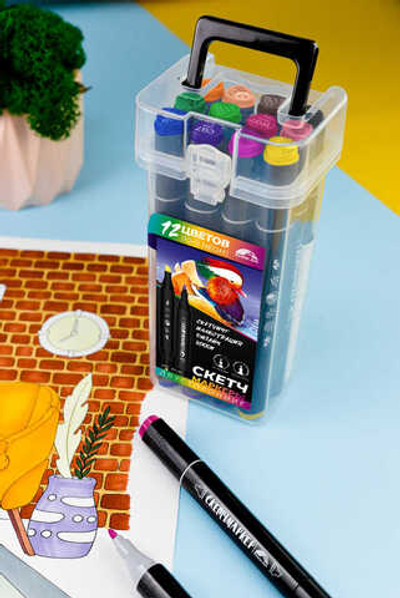 Набор скетчмаркеров двусторонних, УТОЧКА-МАНДАРИНКА, 12 цв.