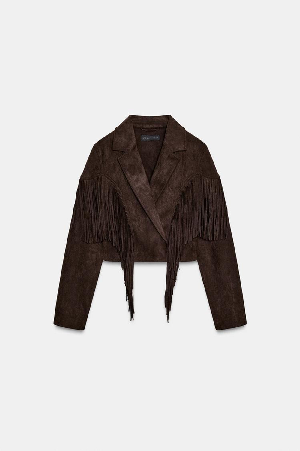 ZARA КУРТКА ИЗ ИСКУССТВЕННОЙ ЗАМШИ С БАХРОМОЙ, ШОКОЛАДНО-КОРИЧНЕВЫЙ