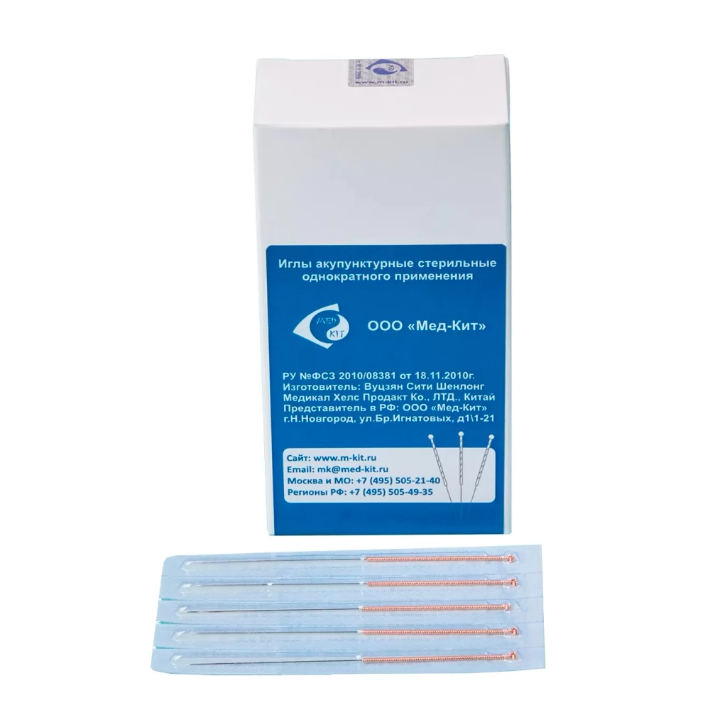 Иглы акупунктурные медная ручка с кольцом 0,3х38 мм Мед-Кит 100 шт