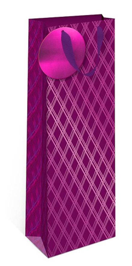 Пакет подарочный для вина, Стильные ромбы, Фуше, Металлик, 36*12*9 см, 1 шт.