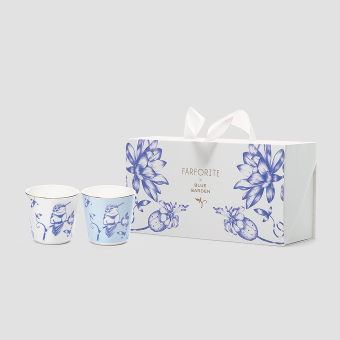 Набор из 2 кофейных стаканов Farforite Blue Garden 200 мл в подарочной коробке