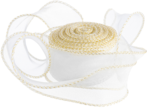 Лента Органза с леской, Золотая кайма, Белый 4 см К