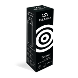 Термос Relaxika 101 (1 литр), черный (стикерпак "Красоты России")