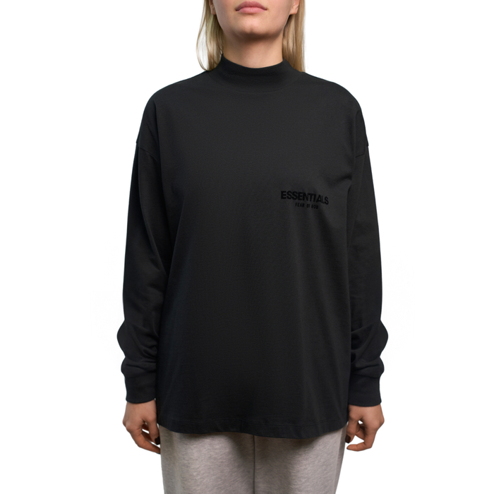 Fear of God Essentials Flocked Long Sleeve T-Shirt "Jet Black"