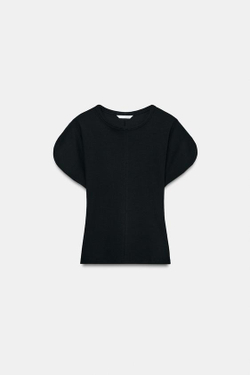 ZARA ФУТБОЛКА С ОБЪЕМНЫМИ РУКАВАМИ, ЧЕРНЫЙ