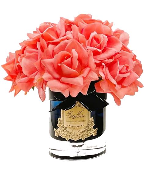 Большой букет персиковых роз в черной вазе, Cote Noire
