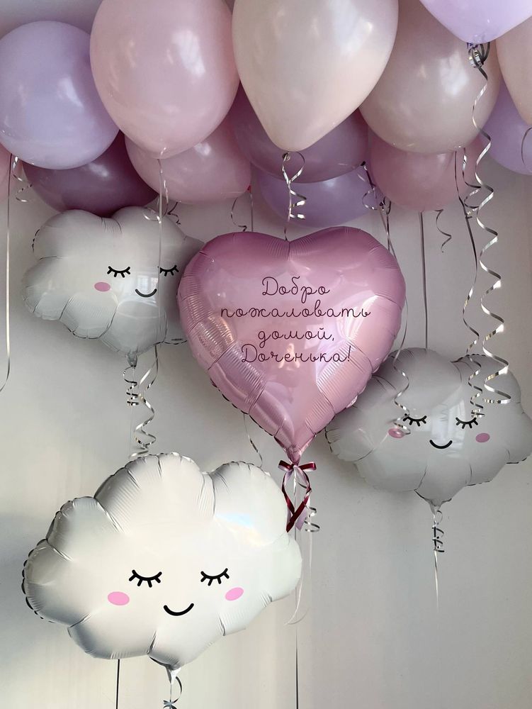 Воздушные шары на выписку сиреневый/розовый №3950