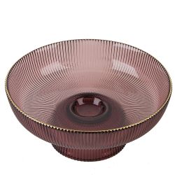 Блюдо на ножке "Frost stripe" (розовое) d=19,7см h=9см (стекло) (транспортная упаковка)