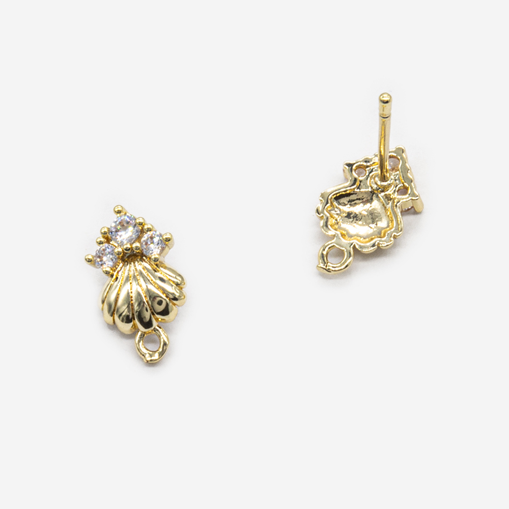 Швензы "Ракушка", 10*7мм, фианиты, гвоздик из серебра, позолота