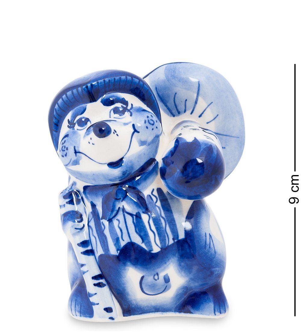 ГЛ- 133 Фигурка «Еж с грибом» (Гжельский фарфор)