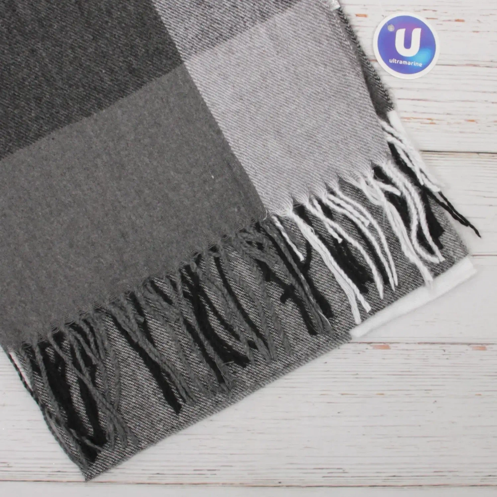 Палантин - шарф «ZIMA», принт в клетку, цвет черный/серый, 180*70см (230гр)