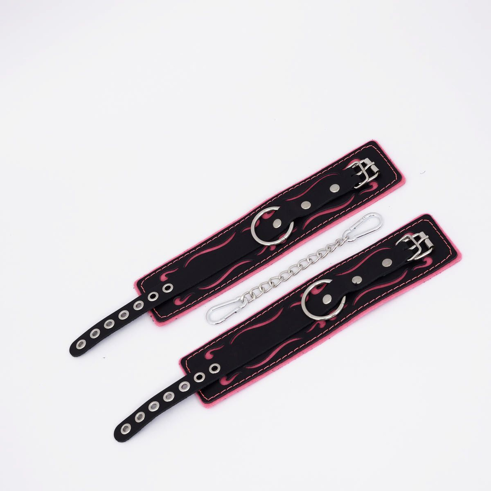 Оковы кожаные Crazy Handmade черно-розовые с цепочкой