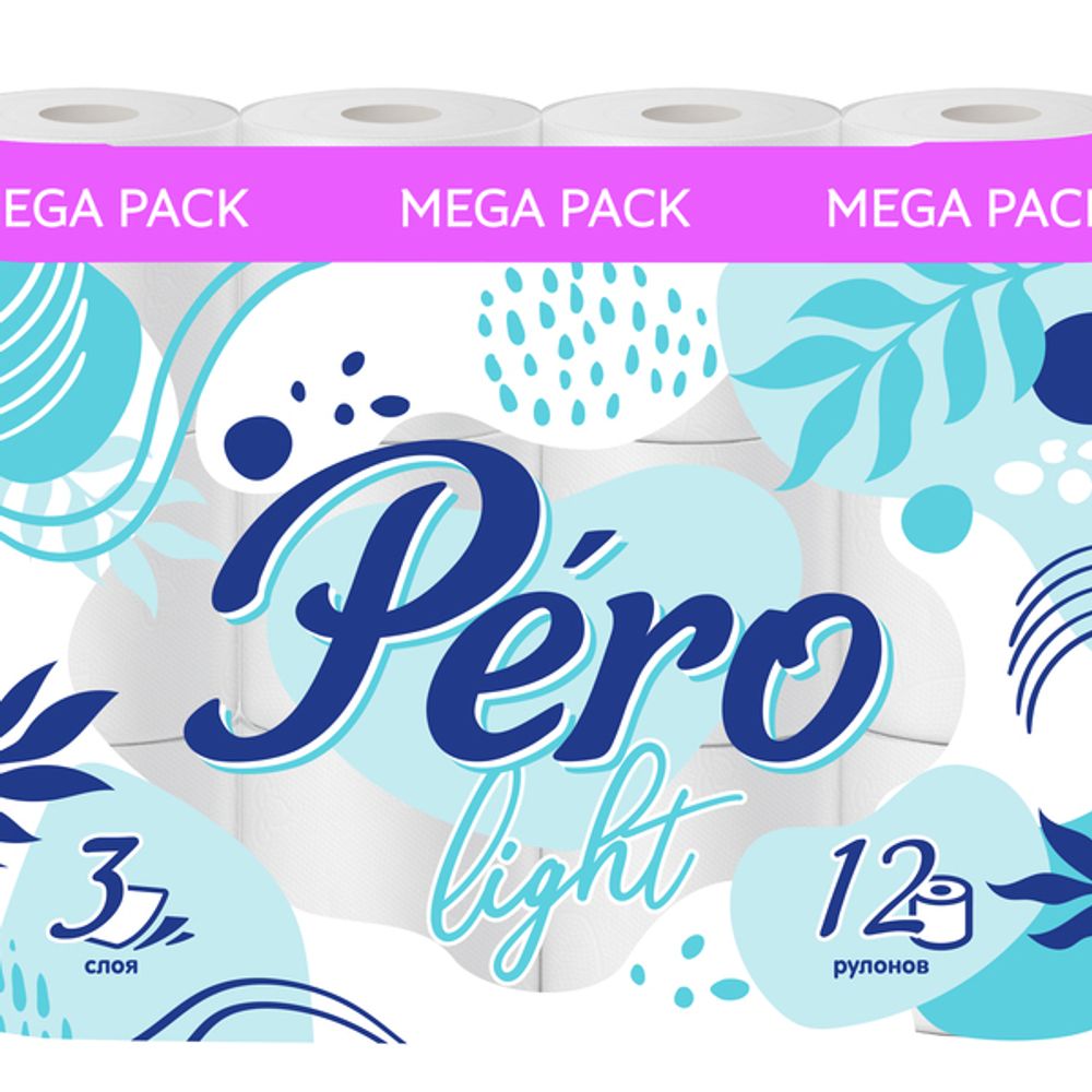 Бумага туалетная PERO LIGHT 3 сл., 12 рул., белая