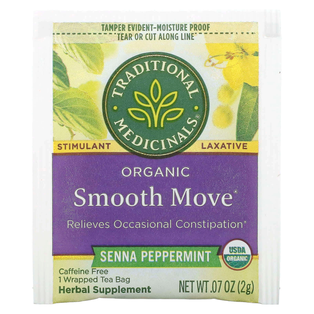 Traditional Medicinals, Smooth Move, органическое слабительное средство, мята перечная и сенна, без кофеина, 16 чайных пакетиков, 32 г, (1,13 унции)