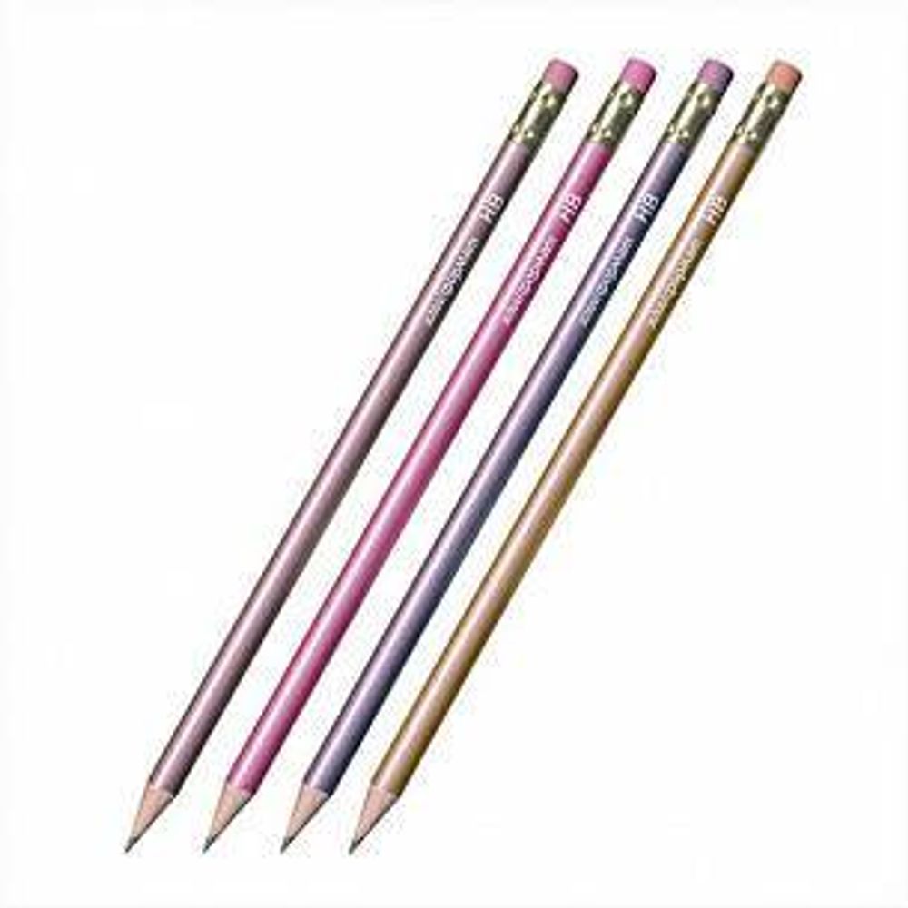 Карандаш чернографит. schoolФОРМАТ METALLIC НВ с ластиком заточенный круглый