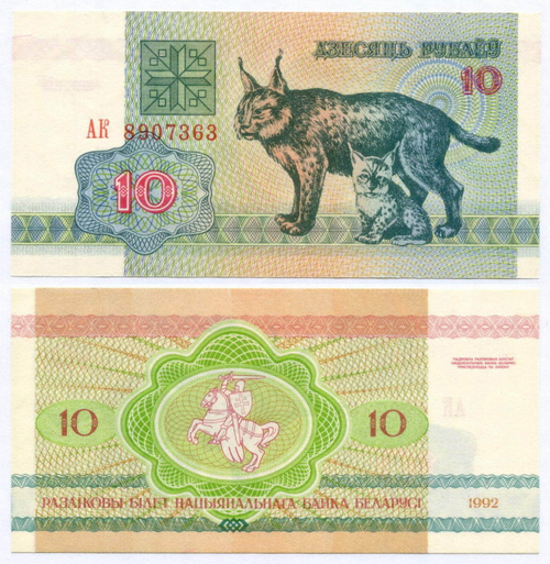 Банкнота Беларусь 10 рублей 1992 год AK8907363. UNC