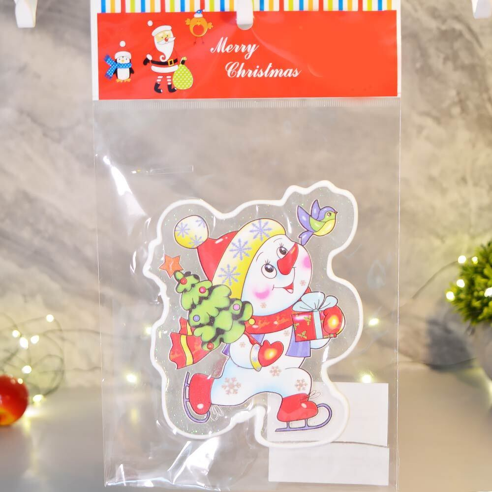 Наклейка новогодняя "Снеговик на коньках" 13*11см