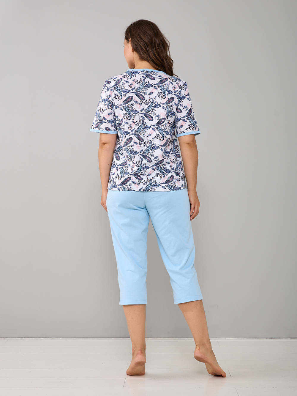 Пижама с бриджами КД-063/голубой-белыеогурцы