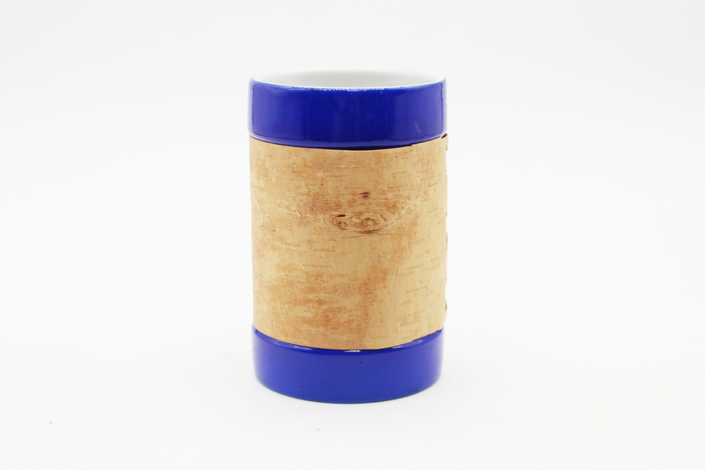 Кружка большая фарфоровая без ручки с берестой. Коллекция Log (Бревно)