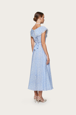 ПЛАТЬЕ ИЗ ГОЛУБОГО ШЕЛКА С АВТОРСКИМ ПРИНТОМ