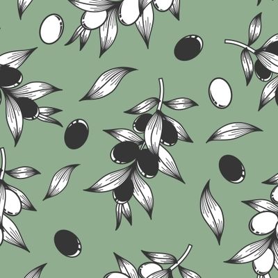 ОЛИВКОВЫЕ ВЕТВИ С ПЛОДАМИ НА ОЛИВКОВОМ ФОНЕ