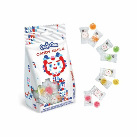 Карамель леденцовая Smile Candy Микс (со вкусом лимона, клубники, манго, арбуза) 100г