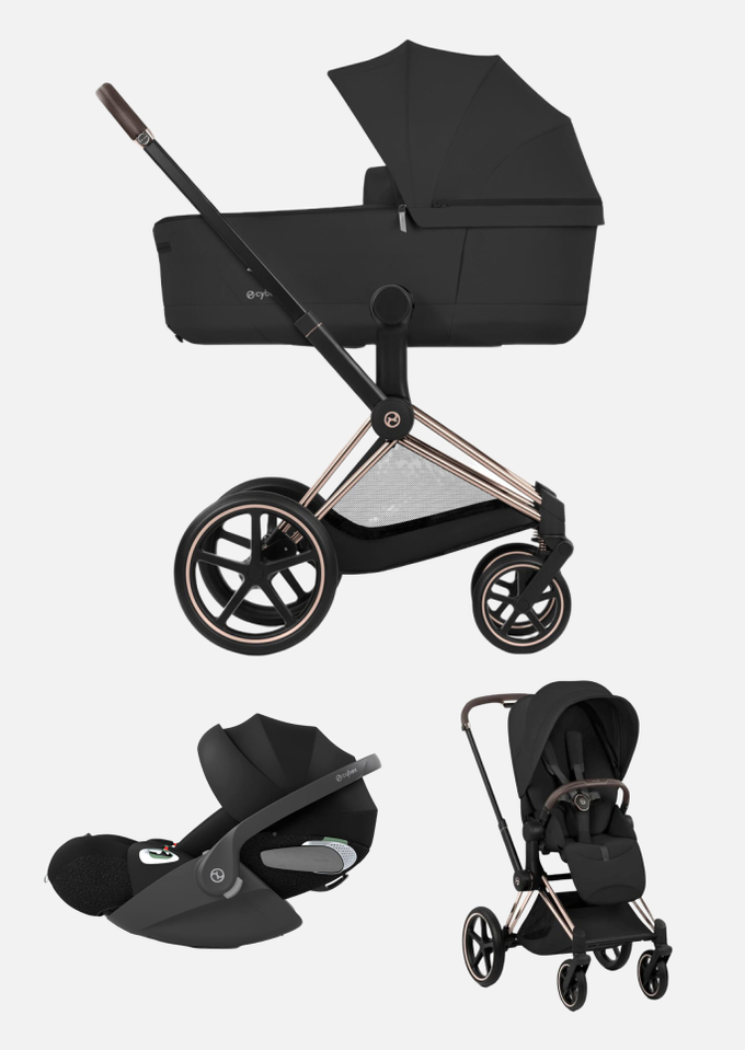 Cybex Priam 5 Style, в цвете Sepia Black (шасси Rose Gold) + автокресло Cybex Cloud T Plus
