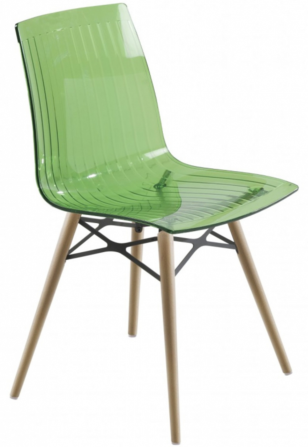 Стул прозрачный Papatya X-Treme-S Wox Beech Wood, натуральный, зеленый