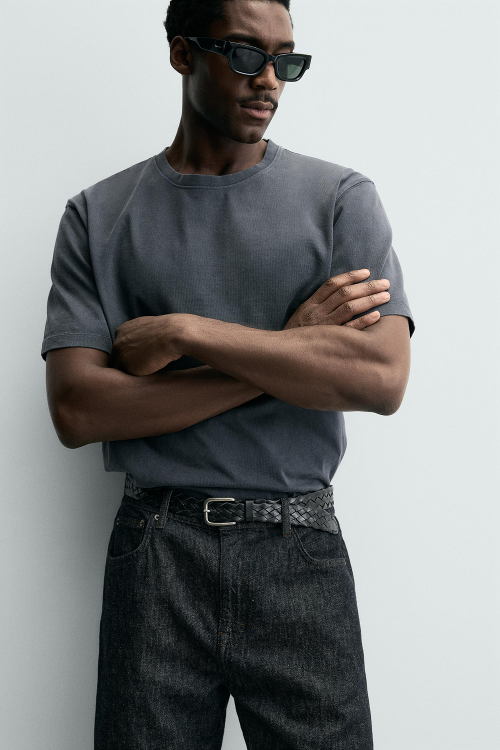 ZARA ХЛОПКОВАЯ ФУТБОЛКА С КОРОТКИМИ РУКАВАМИ, АНТРАЦИТОВО-СЕРЫЙ