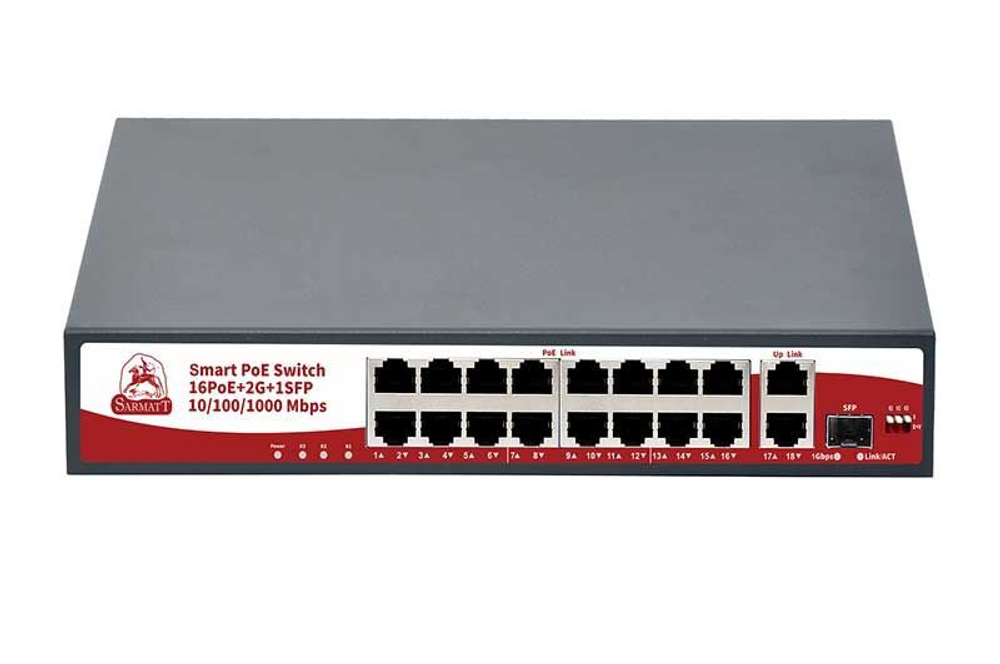 18 портовый неуправляемый РоЕ коммутатор SARMATT SR-PS1621GBL