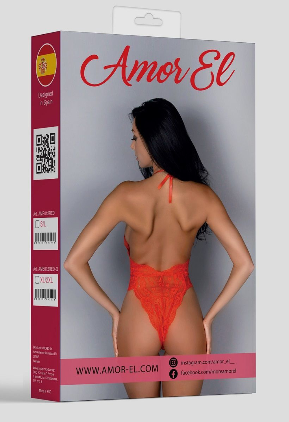 Кружевное боди с V-образным вырезом (Размер: L-XL) (Цвет: красный)