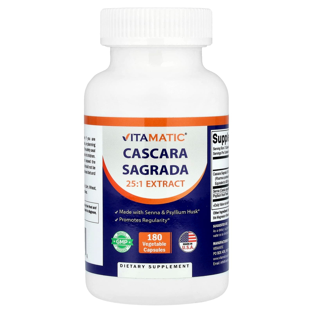 Vitamatic, Cascara Sagrada, 180 растительных капсул