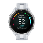 Спортивные часы Garmin Forerunner 965, силиконовый ремешок цвета «Уайтстоун»/«серая пудра» Безель из титана, корпус цвета «Уайтстоун», AMOLED-дисплей со стеклом Gorilla Glass DX. Ремешок с классической застёжкой — на запястье обхватом 135–205 мм