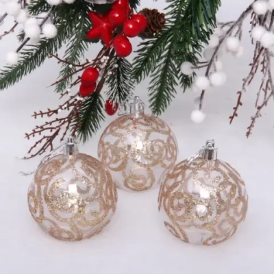 Новогодние шары 7см (набор 3шт) «Зимние узоры», шампань