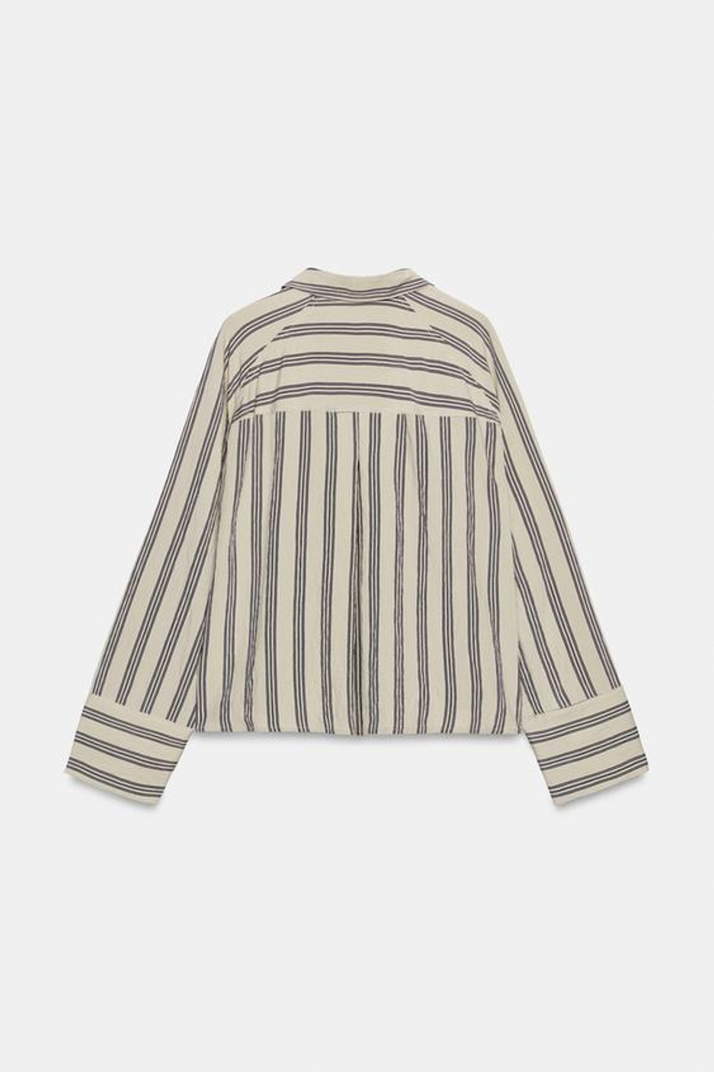 ZARA РУБАШКА ОВЕРСАЙЗ В ПОЛОСКУ — ZW COLLECTION, БЕЖЕВЫЙ\ТЕМНО-СИНИЙ