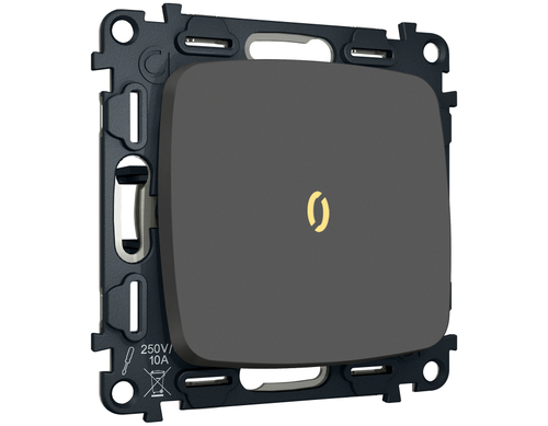 MO902010 Комплект механизма 1-кл выключателя с подсветкой 3200K OMEGA Графит мягкое касание QUANT (OP9020, VM101, G11Y)