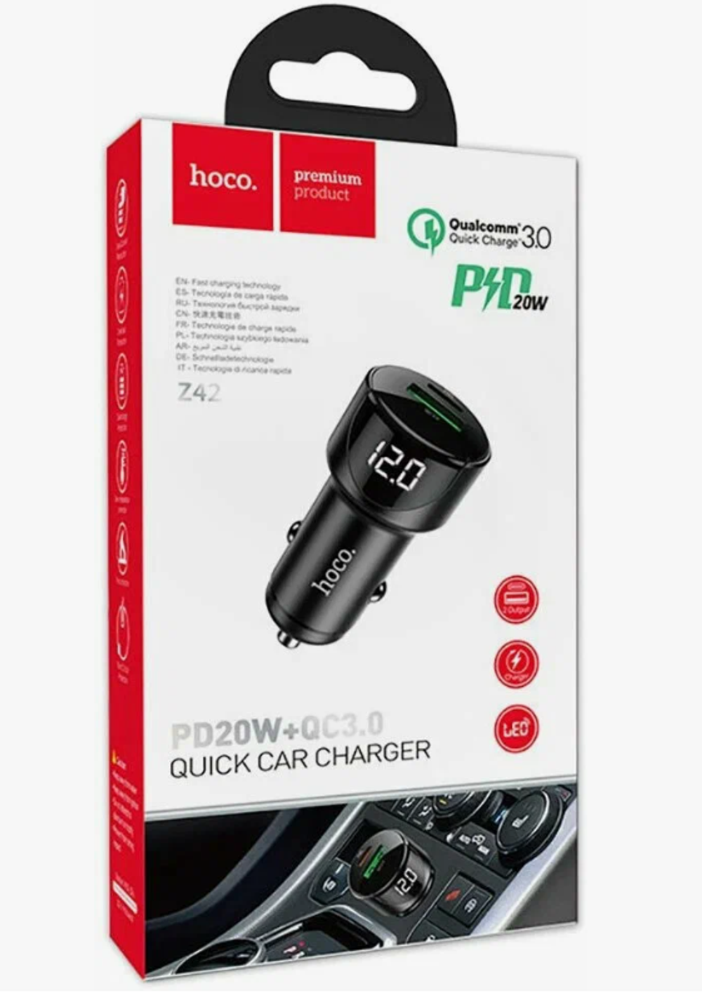 Автомобильное З/У Z42 Light road dual port digital display PD20W+QC3.0 car charger - black