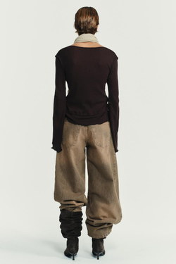 ZARA ФУТБОЛКА SOFT С ДВОЙНЫМ ЭФФЕКТОМ, ШОКОЛАДНО-КОРИЧНЕВЫЙ