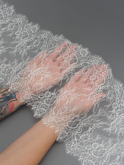 Кружево шантильи теплое белое неэластичное ширина 22 см купон 2.9 м