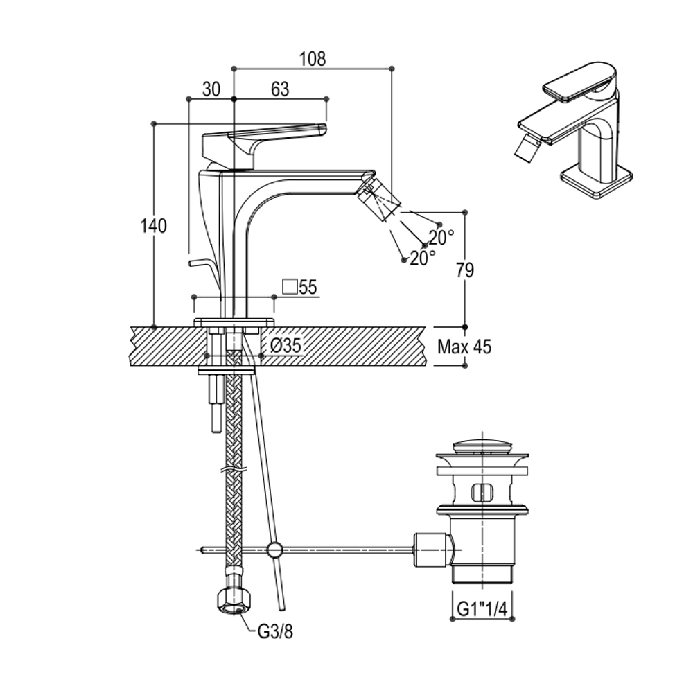 Смеситель для биде и рукомойников Ritmonio Mistery с донным клапаном, хром X0BAB020CRL