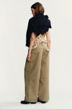 ZARA БРЮКИ КАРГО С ЗАЩИПАМИ, СВЕТЛЫЙ ХАКИ