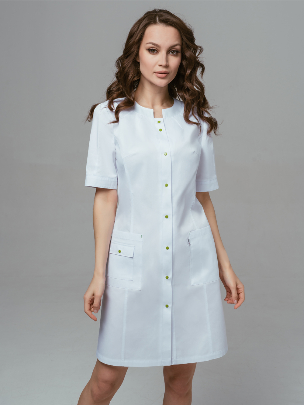 Медицинский халат клеон проф, зеленые кнопки