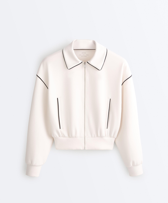 Oysho Куртка с эффектом неопрена без капюшона, экрю