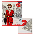 Тетрадь 48л., А5, клетка, Alingar "Girls in the city", скрепка, мелованный картон (стандарт), выб УФ лак, блок офсет, 4 дизайна в пленке т/у