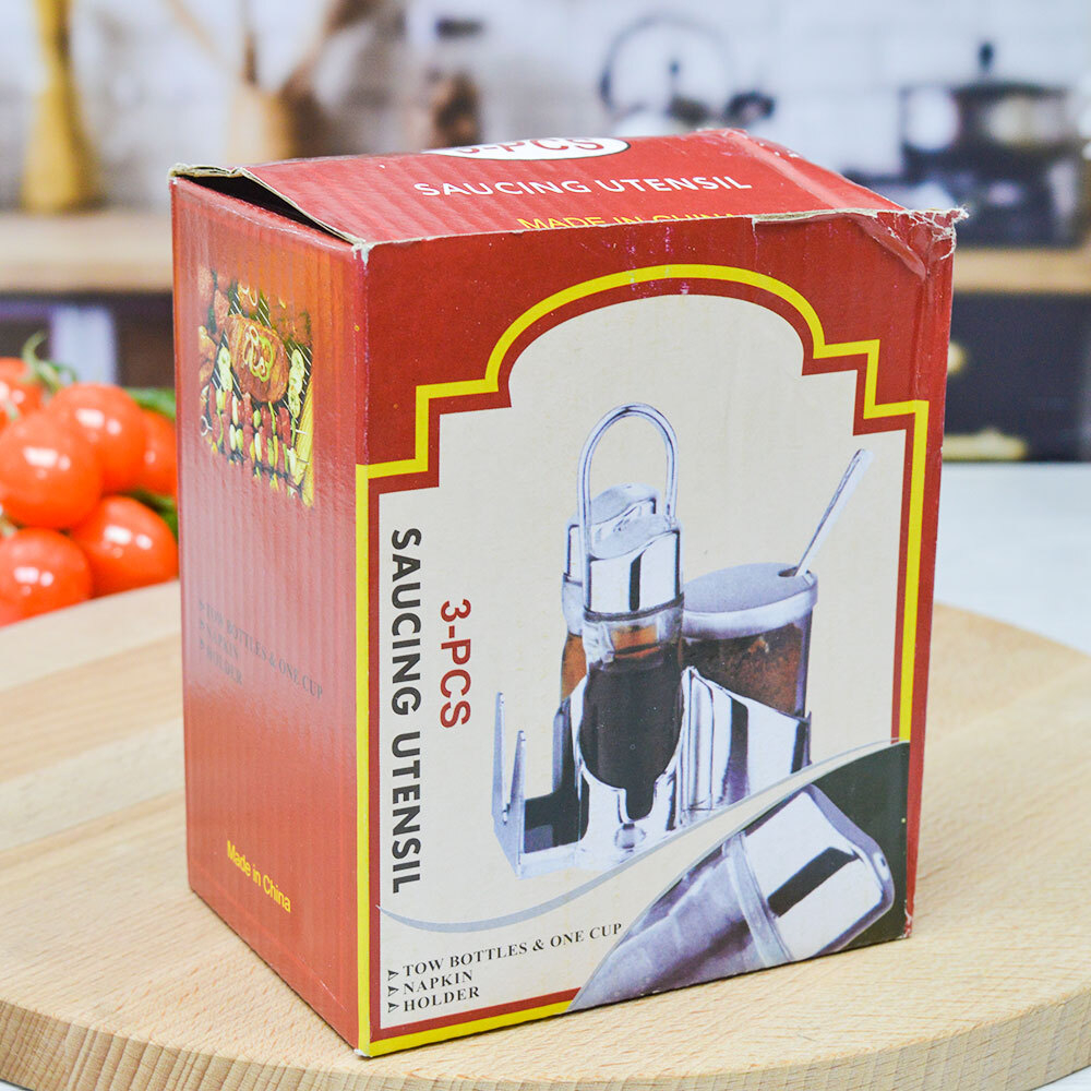 Набор для специй 3 предмета на подставке с салфетницей (80432)