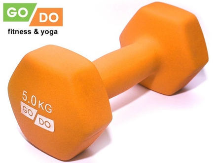 Гантель GO DO в виниловой матовой неопреновой оболочке. Вес 5 кг.  (Оранжевый)