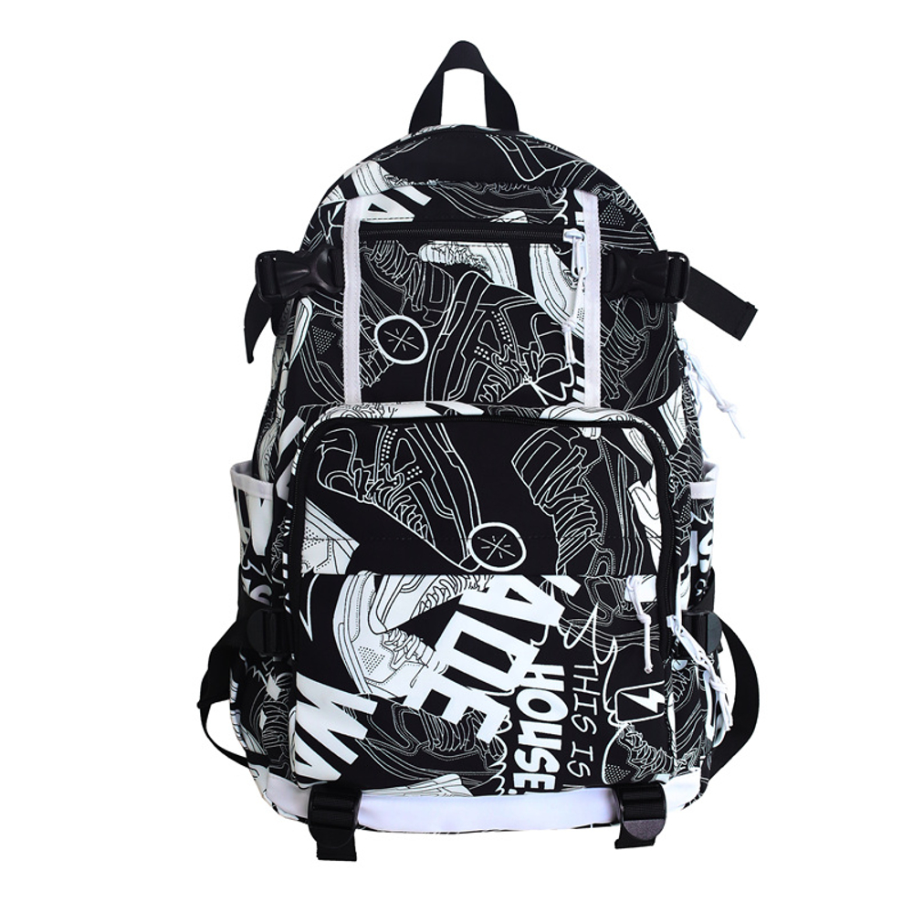 DELIXIONG Nylon Backpack Travel Backpack Regular Unisex Rendering White/Letter Black/Camouflage Black/Shoes White
