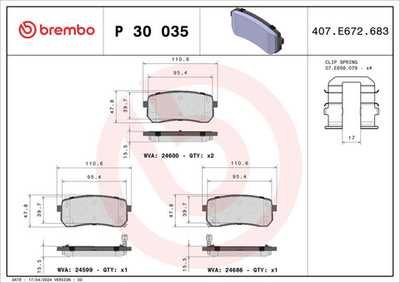 BREMBO - P30035-BRB - Brake Pad Set, disc brake