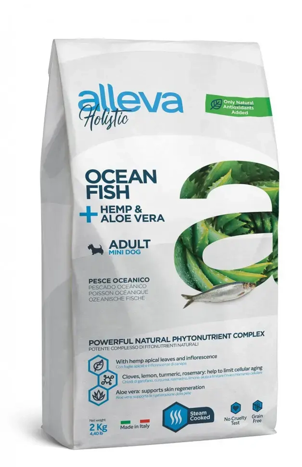 Alleva holistic puppy/junior ocean fish medium сухой корм для щенков средних пород с океанической рыбой, коноплей и алое вера 2 кг